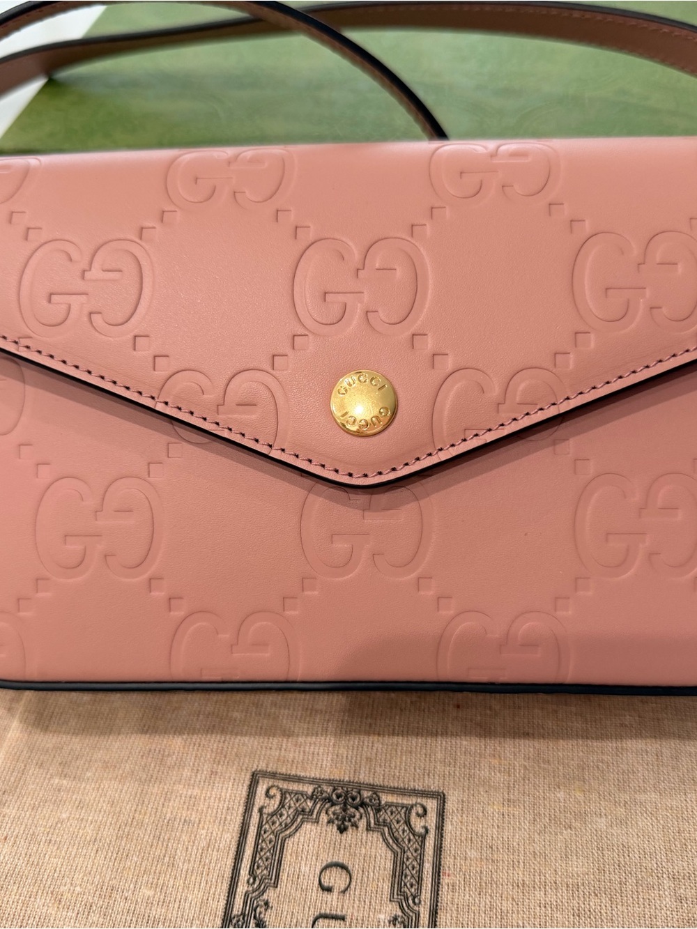 Gucci Blush Pink GG Embossed Leather Envelope Crossbody